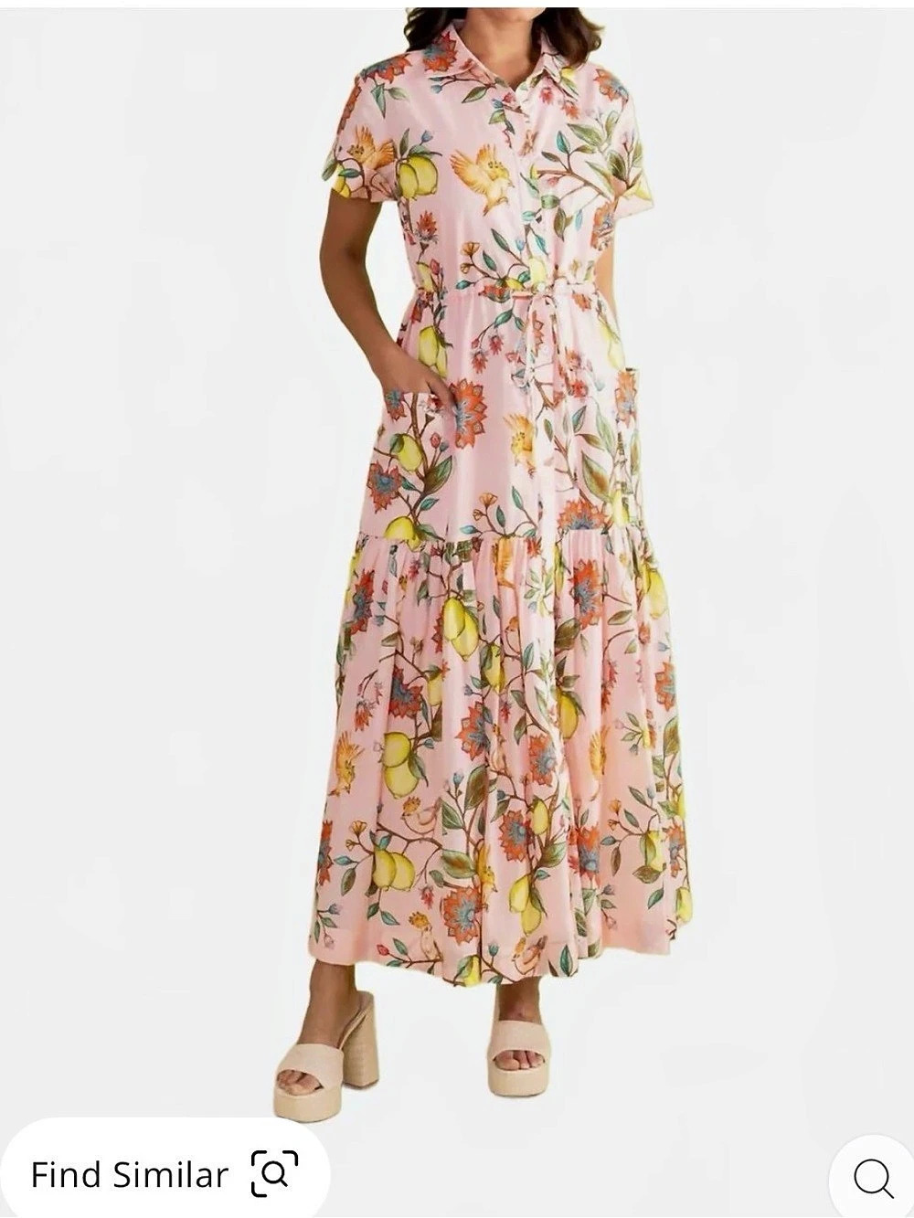 Double A Lemon Floral Embroidered Frill Maxi Dress